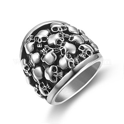 Anello da dito con teschio in acciaio al titanio, gioielli punk gotico per uomo donna, argento antico, misura degli stati uniti 15 (23.8mm)