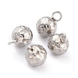 304 Stainless Steel Charms, Round, Textured, Stainless Steel Color, 9x6mm, Hole: 1.8mm