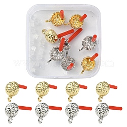 8Pcs 2 Colors Rack Plating Alloy Stud Earring Findings, with 925 Sterling Silver Pins & 20Pcs Plastic Ear Nuts, Platinum & Light Gold, Half Round, 15x11x5.5mm, Hole: 2mm, Pin: 0.6mm, 4Pcs/color