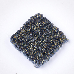 Colgantes de la resina, patrón de mimbre tejido de imitación, rombo, negro, 33x33x4mm, agujero: 1.8 mm, longitud de lado: 25~26 mm