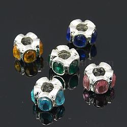 Rondelle Alloy Beads with Acrylic Rhinestone, Mixed Color, 12x7mm, Hole: 4mm