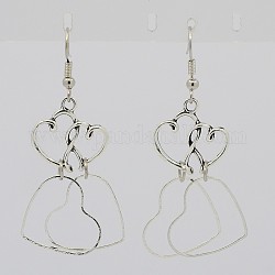 Great Valentines Day Gifts for Her Interlocking Heart Earrings, with Brass Links and Brass Earring Hooks, Antique Silver, 35mm, Pin: 0.7mm