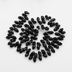 Fili di perline a goccia in vetro galvanizzato placcato, nero, 11.5~13x6mm, Foro: 1 mm, circa 92~95pcs/filo, 16.5 pollice