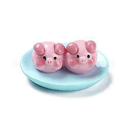 Cabujones decodificados de comida de imitación de cerdo lindo de resina opaca, plato, azul claro, 20.5x26.5x12.5mm