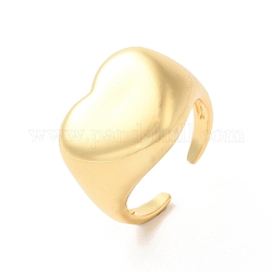 Brass Open Cuff Rings, Heart Signet Rings, Real 18K Gold Plated, Inner Diameter: 18mm