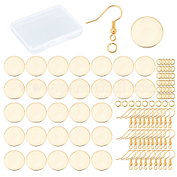 Creatcabin DIY Ohrring-Herstellungsset, einschließlich 30pcs flacher runder Messinganhänger, 30 Stück Ohrringhaken, 40 Stück offene Biegeringe, golden, 16x1 mm, Bohrung: 1.5 mm