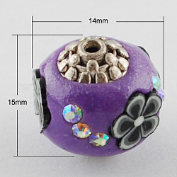 Handmade Indonesia Beads, with Alloy Cores, Round, Medium Orchid, Antique Silver, 15x14x14mm, Hole: 1mm