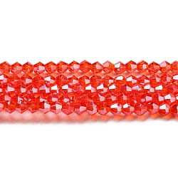 Transparent galvanisieren Glasperlen Stränge, Mit Perlglanz plattiert, facettiert, Doppelkegel, rot, 3.5 mm, ca. 108~123 Stk. / Strang, 12.76~14.61 Zoll (32.4~37.1 cm)