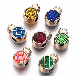Uv perles acryliques de placage, avec l'émail, ananas, or clair, couleur mixte, 15x10x8mm, Trou: 3.5mm