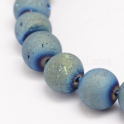 Runde galvanisieren natürlichen Quarz Perlenstränge, matt, Grün überzogen, 8~9 mm, Bohrung: 1 mm, ca. 47~48 Stk. / Strang, 15.35 Zoll