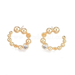 Brass Micro Pave Clear Cubic Zirconia Stud Earring Findings, for Half Drilled Beads, Nickel Free, Ring, Real 18K Gold Plated, 16.5x16.5mm, Pin: 0.8mm and 0.8mm(for half drilled beads)