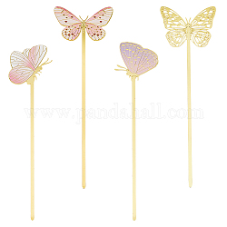 DICOSMETIC 4Pcs 4 Styles Printed Brass Bookmarks, Butterfly, Pink, 160~170x38~53x0.5mm, 1pc/style