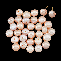Nbeads Natural Cultured Freshwater Pearl Beads, Half Drilled Hole, Half Round, Pink, 6.5~7x5~6mm, Hole: 1mm, 30pcs/box