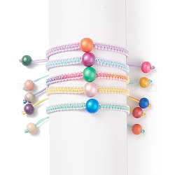 Набор браслетов из круглых плетеных бусин из натурального дерева, 5 шт., 5 шт., составные регулируемые браслеты для женщин, разноцветные, внутренний диаметр: 2~2-3/4 дюйм (5.2~6.9 см), 1 шт / цвет