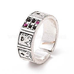 Rhinestone Ace of Spades Poker Pattern Open Cuff Ring, Retro Alloy Jewelry for Women, Antique Silver, US Size 7 1/4(17.5mm)