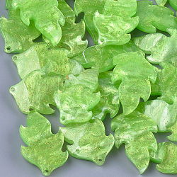 Pendenti in cellulosa acetato (resina), foglia, verde lime, 25.5x15x4.5~5mm, Foro: 1.2 mm