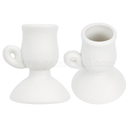Porte-bougie en porcelaine en forme de gobelet créatif de Gorgecraft, pied de chandelier rond avec anse, blanc, 6.8x6.5x8.15 cm, Diamètre intérieur: 2.9 cm, 2 pcs / boîte