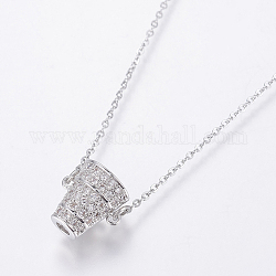 304 Stainless Steel Chain Necklaces, with Brass Micro Pave Cubic Zirconia Pendants, Stainless Steel Color, 18.3 inch(46.5cm), Pendant: 11x10x8.7mm