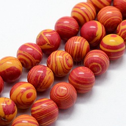 Синтетического малахита бисер нитей, окрашенные, круглые, оранжево-красный, 4 мм, отверстие : 0.6 мм, около 95 шт / нитка, 14.76 дюйм (37.5 см)