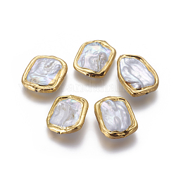 Culture des perles perles d'eau douce naturelles, avec les accessoires en laiton, pépites, or, 25~30x19~22x4.5~9.7mm, Trou: 0.8mm