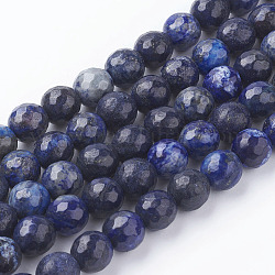 Abalorios de lapislázuli naturales hebras, reronda facetas, azul medianoche, 8mm, agujero: 1 mm, aproximamente 49 pcs / cadena, 15.7 pulgada