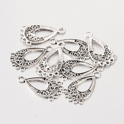 Tibetan Style Chandelier Component Links, teardrop, Antique Silver, 28x15.5x1mm, Hole: 1.5mm, Lead Free and Cadmium Free and Nickel Free