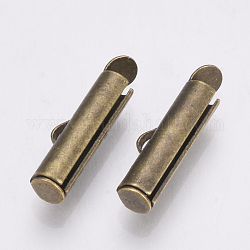 Brass Slide On End Clasp Tubes, Slider End Caps, Antique Bronze, 6x13x4mm, Hole: 1x3mm, Inner Diameter: 3mm