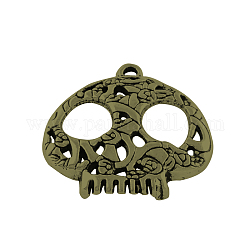 頭蓋骨チベットスタイルの合金のペンダント  カドミウムフリー＆鉛フリー  アンティークブロンズ  27x27x3mm  穴：2mm  約282個/941g