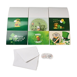 Открытка из прямоугольной бумаги на день святого патрика, со случайной наклейкой и конвертом, для партийного билета, зелёные, 112~200x150~160x0.2~0.4 мм