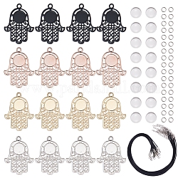 DIY Halskette machen, mit Legierung Anhänger Fassungen, Glas cabochons, eiserne Biegeringe und gewachste Baumwollkordelhalsketten, Mischfarbe