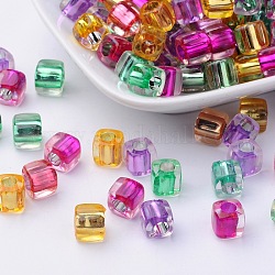 Trasparenti perle cubo acrilico, colore all'interno, colore misto, 7.5x8mm, Foro: 4 mm, circa 1500pcs/500g