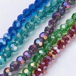 Abalorios de vidrio electroplate hebras, color de ab chapado, facetas (32 facetas), redondo, color mezclado, 4mm, agujero: 0.5 mm, aproximamente 100 pcs / cadena, 14.2 pulgada