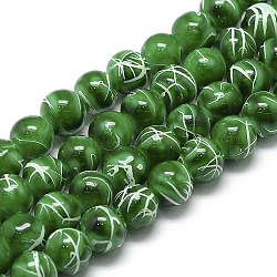 Ziehbank Glasperlen Stränge, Backen gemalt, gefärbt, Runde, grün, 6~6.5 mm, Bohrung: 1.5 mm, ca. 145 Stk. / Strang, 31.8 Zoll