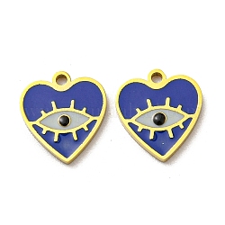 304 Stainless Steel Enamel Charms, Heart with Eye Charms, Real 14K Gold Plated, Royal Blue, 11x10x1mm, Hole: 1mm