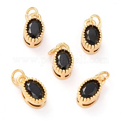 Real 18K Gold Plated Brass Inlaid Cubic Zirconia Charms, with Jump Ring, Long-Lasting Plated, Oval, Black, 9.5x5x4mm, Jump Ring: 4x0.5mm, 2.5mm Inner Diameter