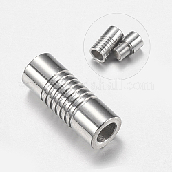 304 Stainless Steel Magnetic Clasps with Glue-in Ends, Column, Stainless Steel Color, 18x7mm, Hole: 4mm