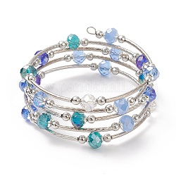 Braccialetti avvolgenti con cinque anelli di perle di vetro, braccialetto di perle di ottone per le donne, blu fiordaliso, diametro interno: 2 pollice (5 cm)