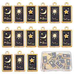 SUNNYCLUE 1 Box 30Pcs Star and Moon Charms Gold Plated Tarot Card Style Enamel Star Charms Rectangle Black Space Charms for Jewelry Making Charms Halloween Necklace Bracelet Earrings Women DIY Crafts