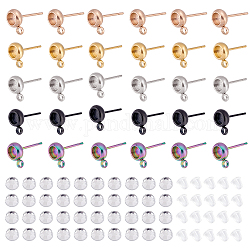 Dicosmétique bricolage fabrication de boucles d'oreilles kits de découverte, dont 304 monture de clous d'oreilles en acier inoxydable avec boucle, Cabochons en acrylique avec strass , poussoirs d'oreilles en plastique, couleur mixte, 120 pcs / boîte