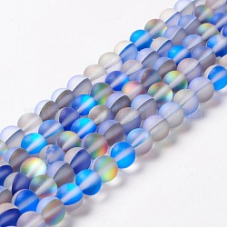 Synthetic Moonstone Beads Strands, Frosted, Round, Royal Blue, 8mm, Hole: 1mm, about 43~47pcs/strand, 14.37''~15.08''(36.5~38.3cm)