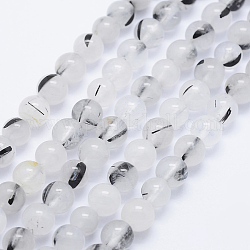 Chapelets de perles en quartz naturel tourmaliné, ronde, 6mm, Trou: 1mm, Environ 67 pcs/chapelet, 15.7 pouce (40 cm)