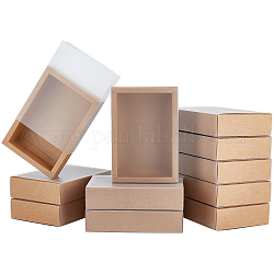 Boîtes de tiroir de cadeau de stockage de papier kraft, étui d'emballage cadeau avec couvercle en plastique translucide, Pérou, 18.2x13x4.6 cm