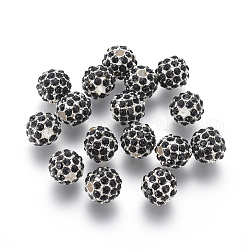 Perline in lega, con rhinestones, grado a, tondo, colore argento placcato, nero, misura:circa8mm di diametro, Foro: 2 mm