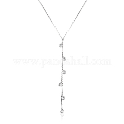 Rhodiniertes 925 Sterlingsilber mit klaren Zirkonia-Lariat-Halsketten für Damen, Platin Farbe, 17.32 Zoll (44 cm)