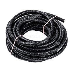 Cordon de cuero trenzado, cable de la joya de cuero, material de toma de diy joyas, teñido, redondo, negro, 8mm, alrededor de 5.46 yarda (5 m) / rollo