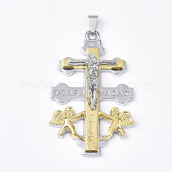 Gros pendentifs en alliage avec strass, crucifix croix, pour Pâques, platine et d'or, 62x37x7mm, Trou: 8~10x3~4mm