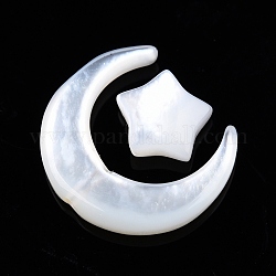 Natural Natural White Shell Beads Sets, Moon with Star, Moon: 12x11x2mm, Star: 5.5x6x2mm, Hole: 0.8mm, about 2pcs/set