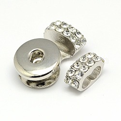 Alloy Rhinestone Snap Leather Clasp Making, with Eco-Friendly Alloy Snap Buttons, Lead Free & Nickel Free & Cadmium Free, Platinum, 32x19x12.5mm, Hole: 6x12mm, Half Drilled Hole: 6mm, Fit for 6mm knob snap buttons