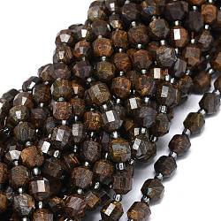 Natur Bronzit Perlen Stränge, mit Glasperlen, facettiert, Doppelkegel, doppelt abgeschlossene Punktprismenperlen, 7~8x7~8 mm, Bohrung: 0.8 mm, ca. 38 Stk. / Strang, 15.35 Zoll (39 cm)