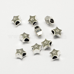 Lega strass stella grande buco perline europei, argento antico, cirstallo, 10.5x10.5x7mm, Foro: 5 mm